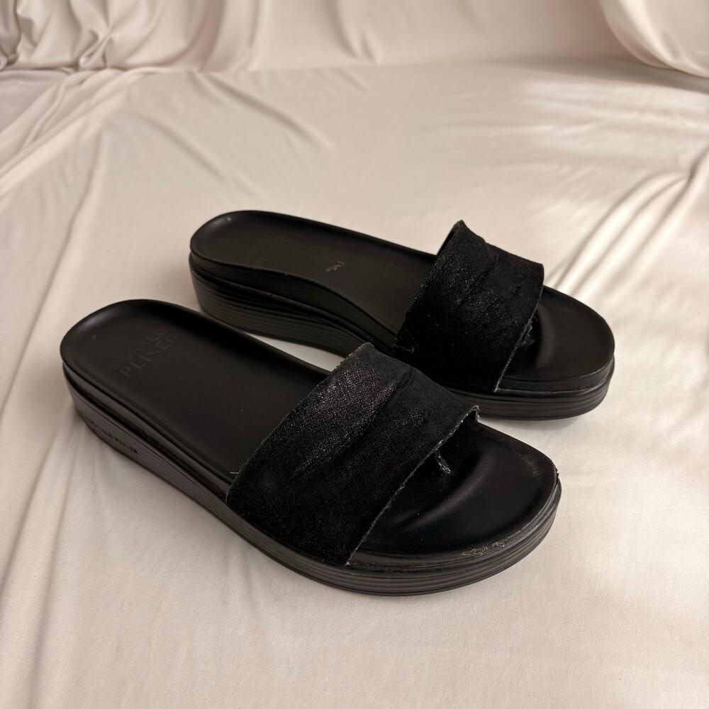 Vintage Donald J Pliner Black Leather Platform Slide Sandals - Size 8